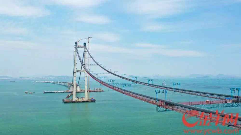 深中通道伶仃洋大橋主纜索股完成架設(shè) 羊城晚報資料圖